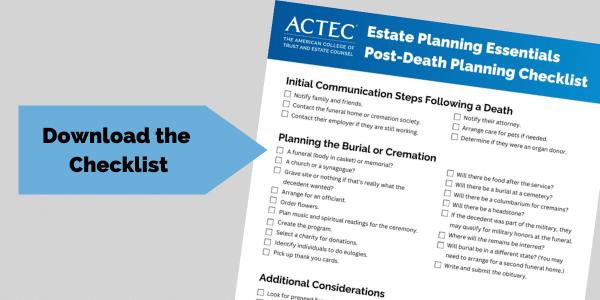 Post-Death Planning Checklist